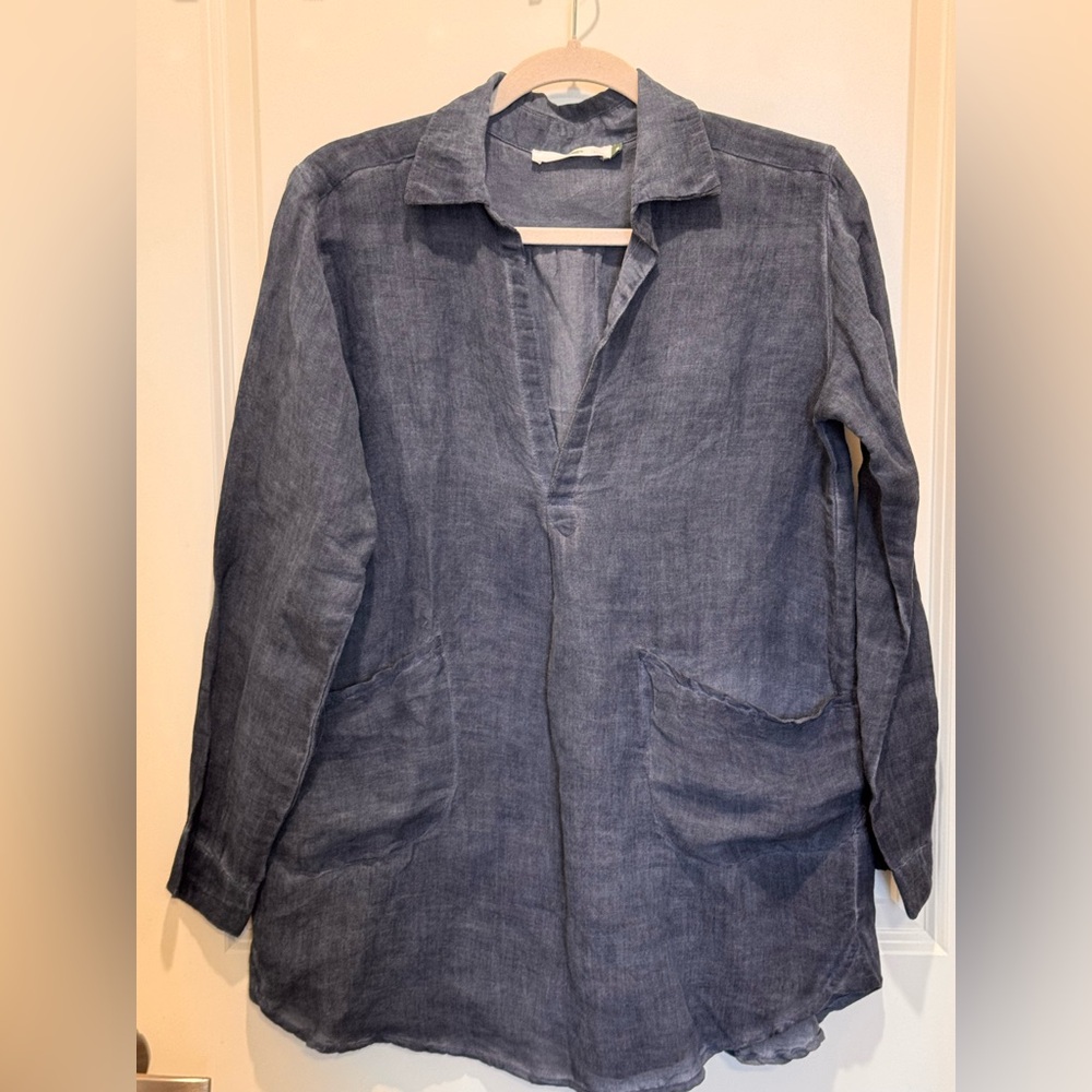 Doma Indigo Blue Linen Tunic Shirt